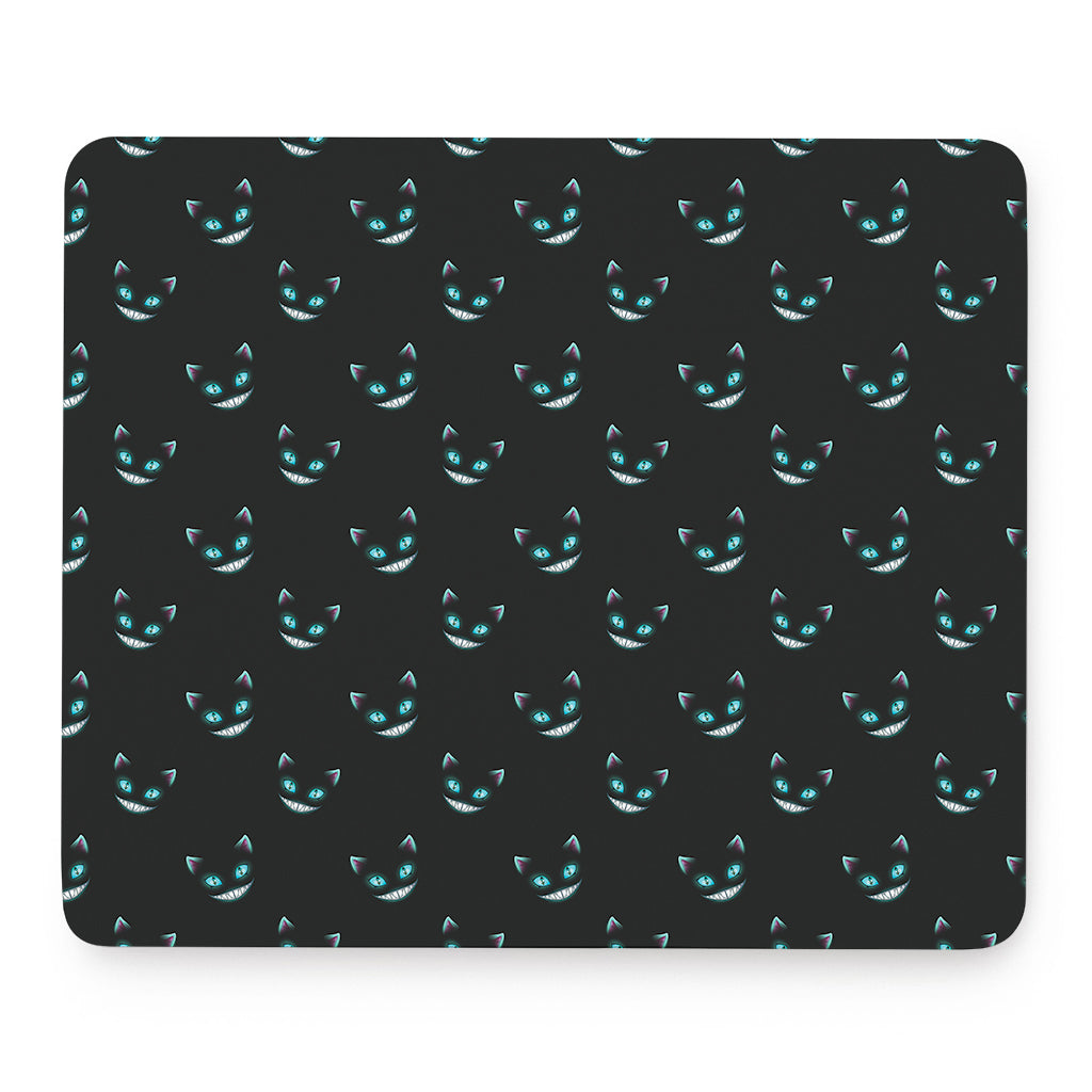 Black Cheshire Cat Pattern Print Mouse Pad