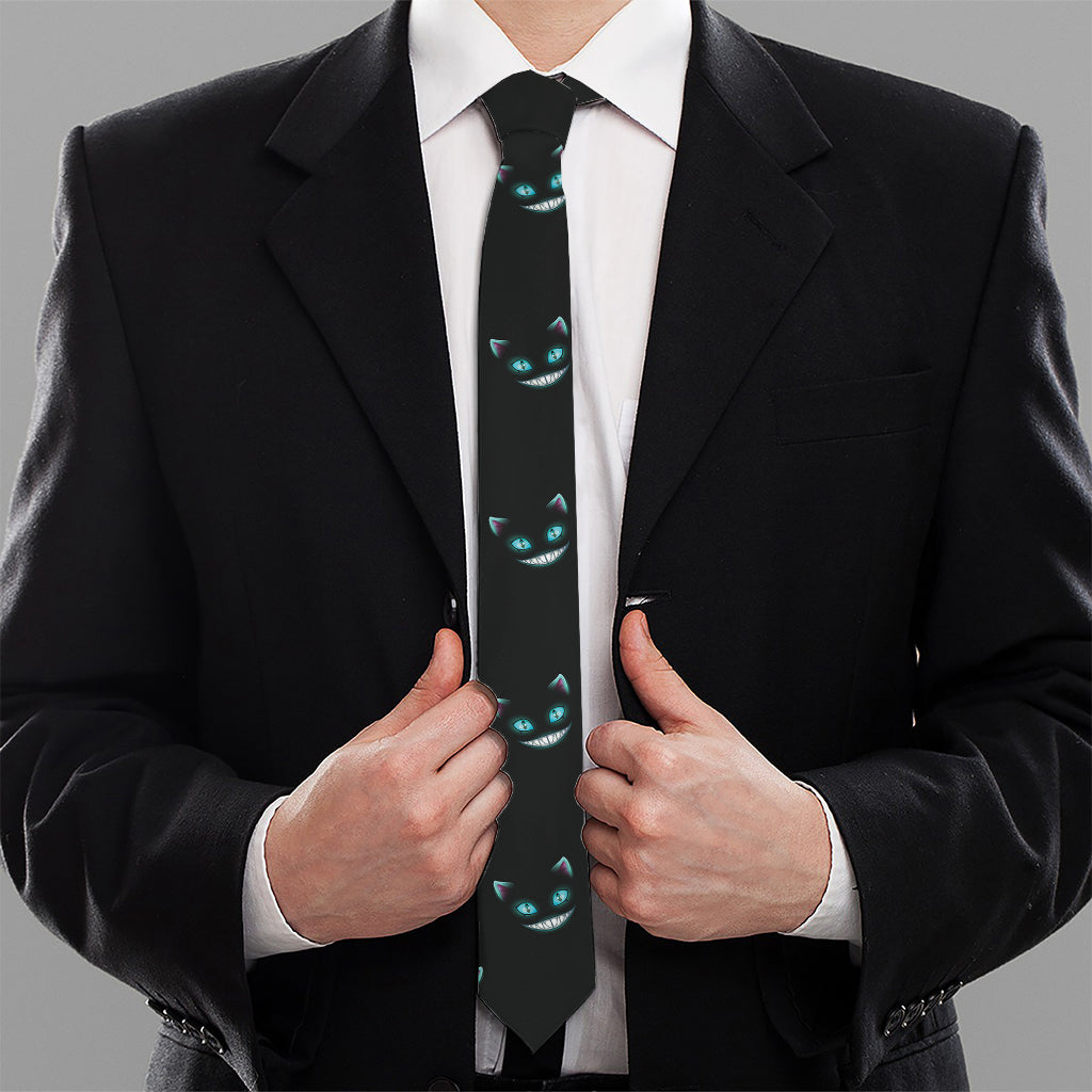 Black Cheshire Cat Pattern Print Necktie