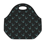 Black Cheshire Cat Pattern Print Neoprene Lunch Bag