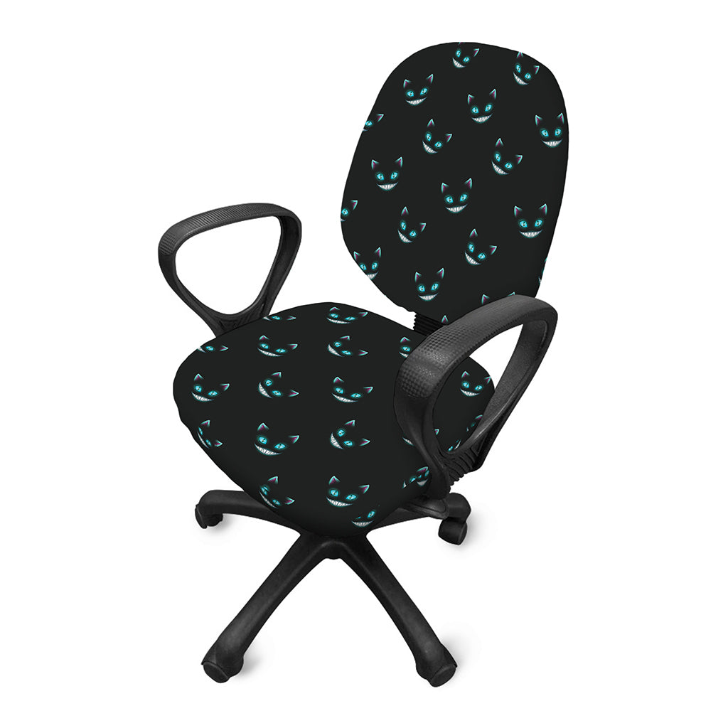 Black Cheshire Cat Pattern Print Office Chair Cover