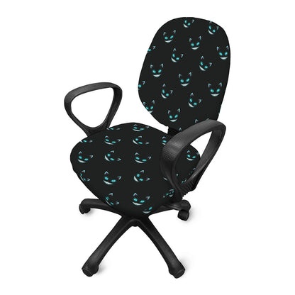 Black Cheshire Cat Pattern Print Office Chair Cover
