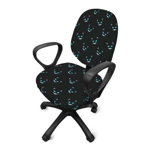 Black Cheshire Cat Pattern Print Office Chair Cover