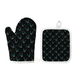 Black Cheshire Cat Pattern Print Oven Mitt And Pot Holder Set