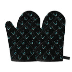 Black Cheshire Cat Pattern Print Oven Mitts