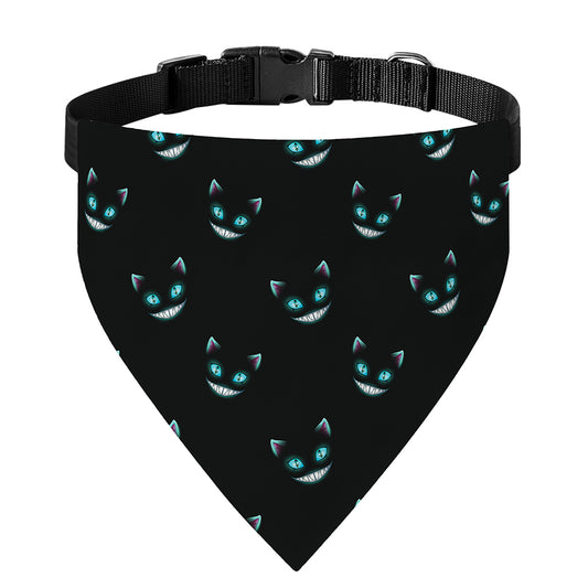 Black Cheshire Cat Pattern Print Over The Collar Dog Bandana