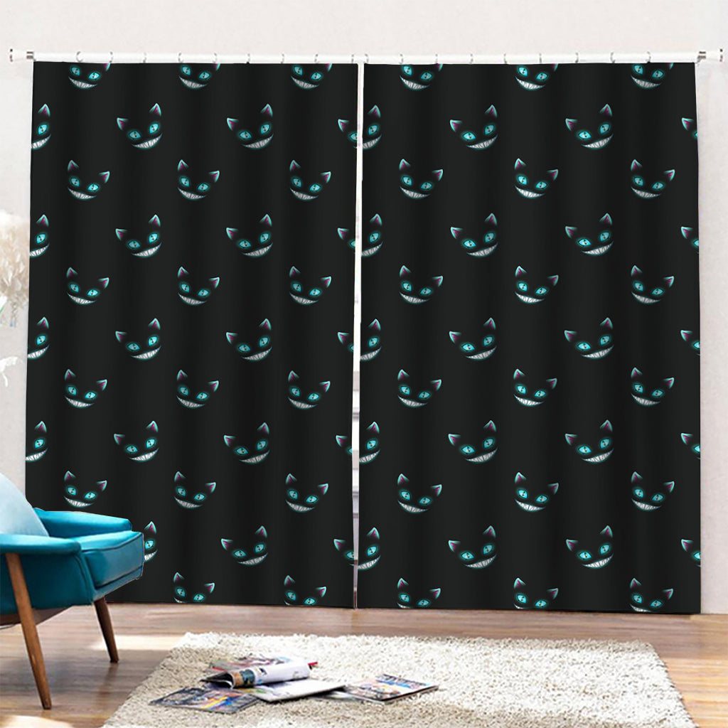 Black Cheshire Cat Pattern Print Pencil Pleat Curtains