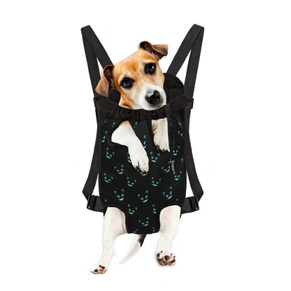 Black Cheshire Cat Pattern Print Pet Carrier Backpack