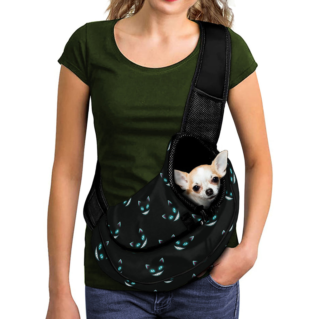 Black Cheshire Cat Pattern Print Pet Sling Carrier