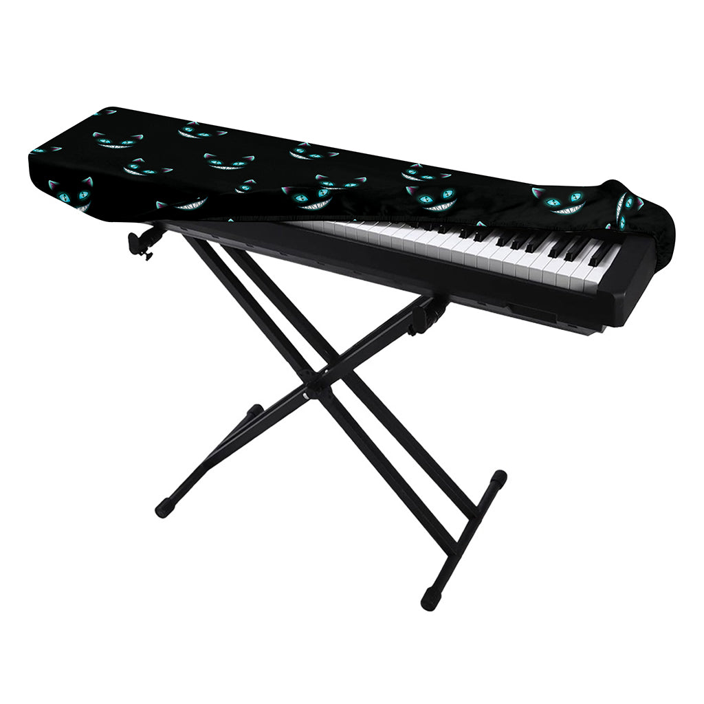 Black Cheshire Cat Pattern Print Piano Keyboard Cover