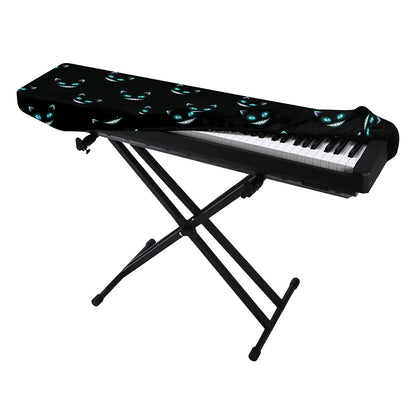 Black Cheshire Cat Pattern Print Piano Keyboard Cover