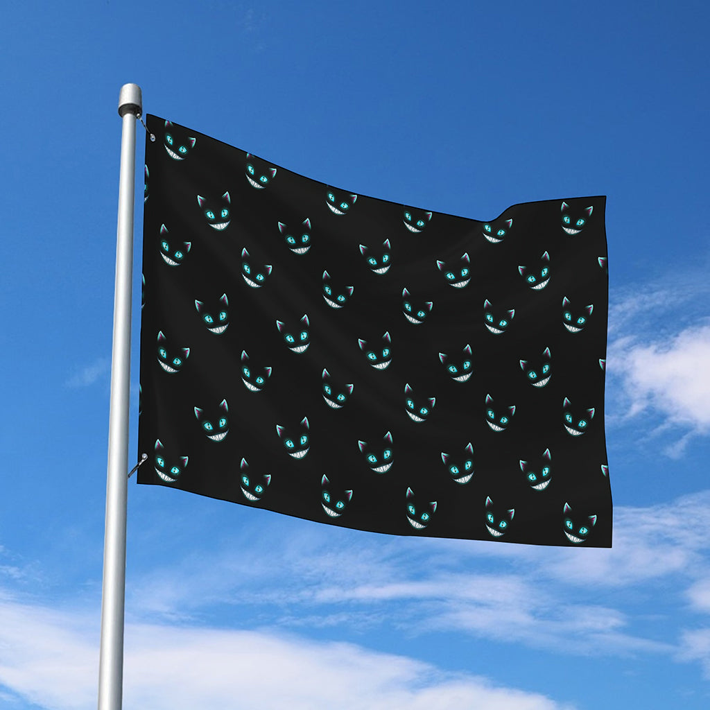 Black Cheshire Cat Pattern Print Polyester Flag