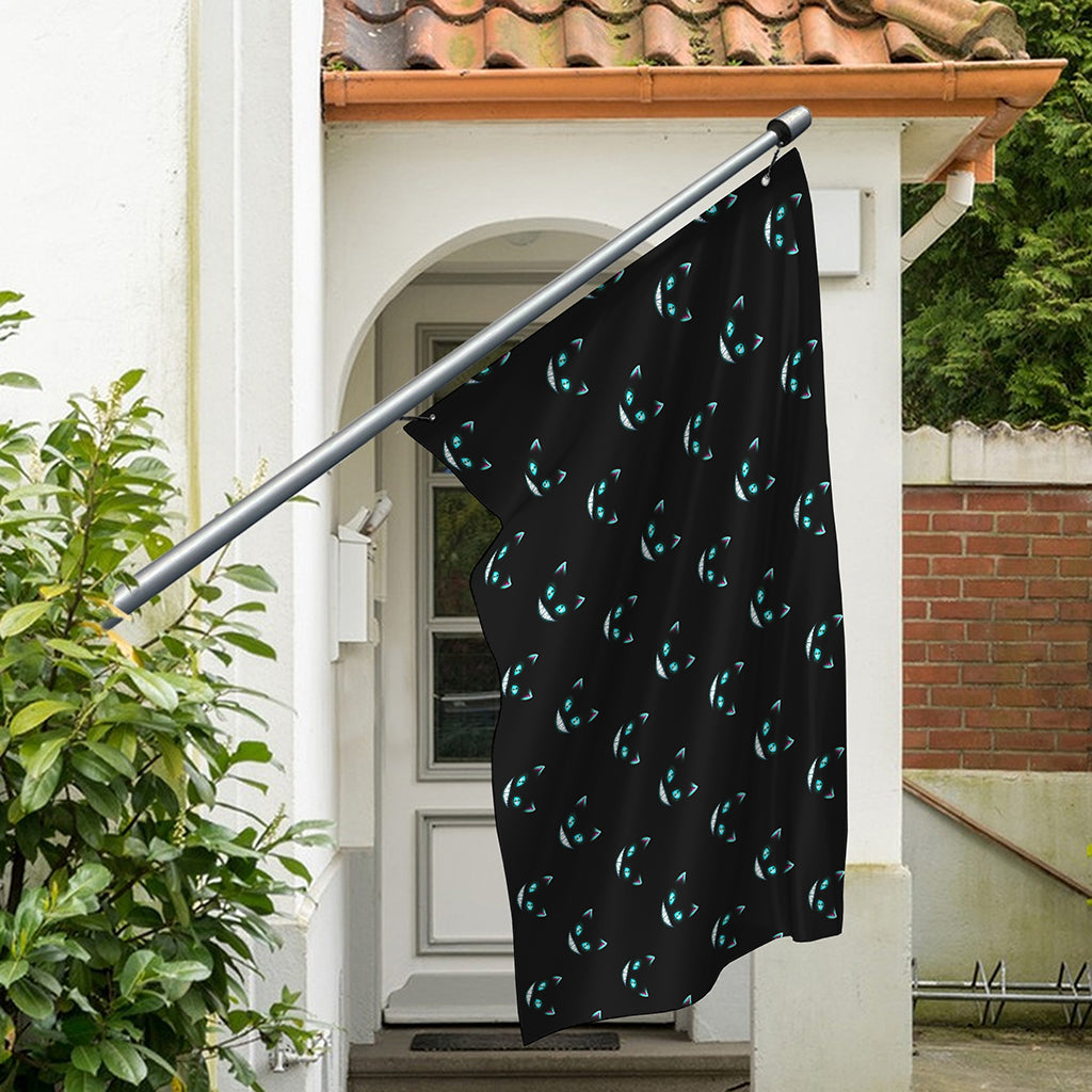 Black Cheshire Cat Pattern Print Polyester Flag