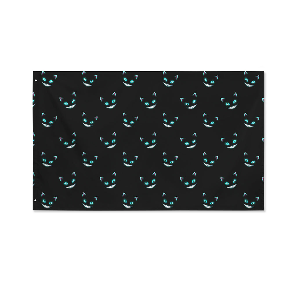 Black Cheshire Cat Pattern Print Polyester Flag