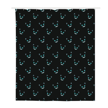 Black Cheshire Cat Pattern Print Polyester Shower Curtain