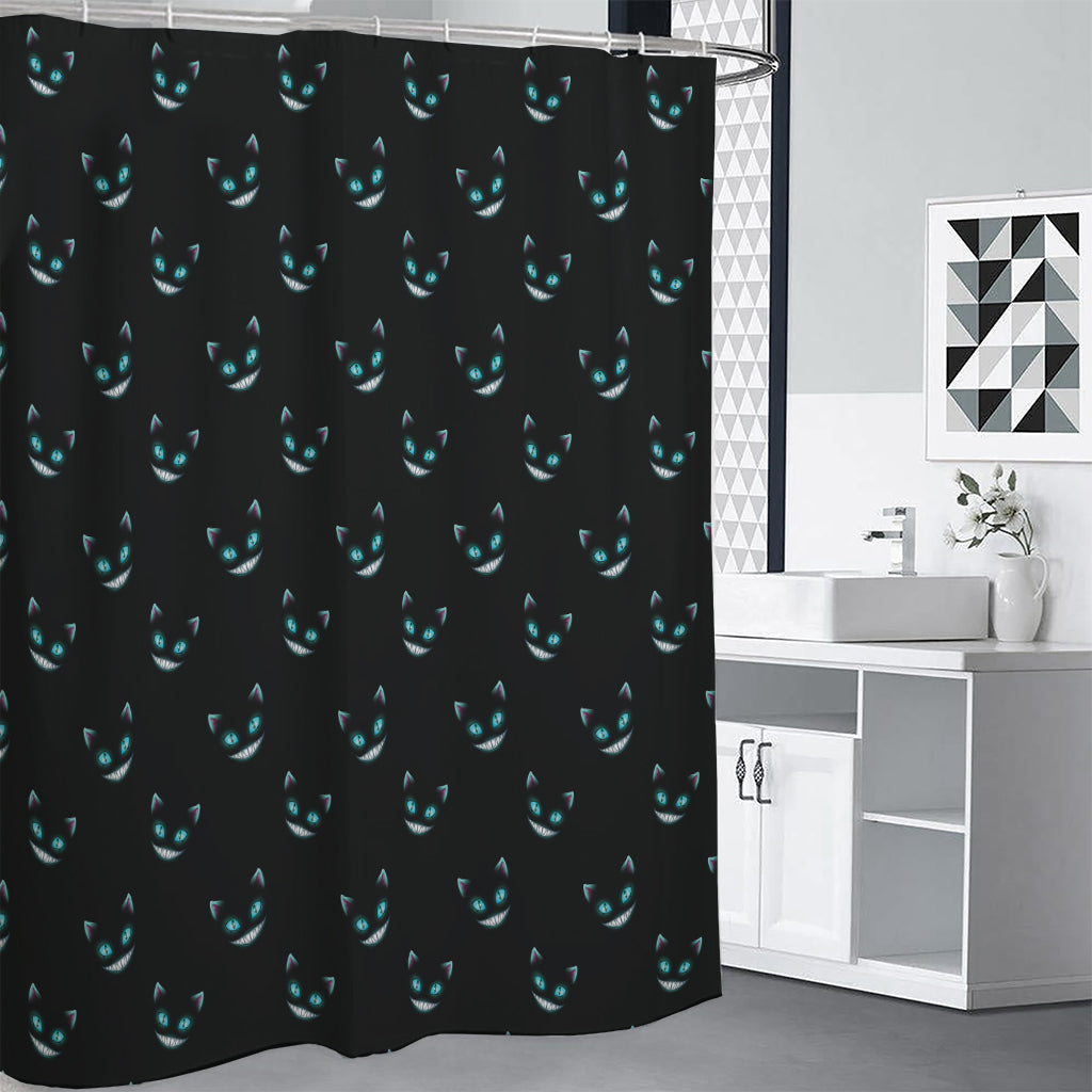 Black Cheshire Cat Pattern Print Premium Shower Curtain