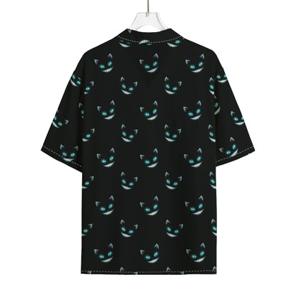 Black Cheshire Cat Pattern Print Rayon Hawaiian Shirt