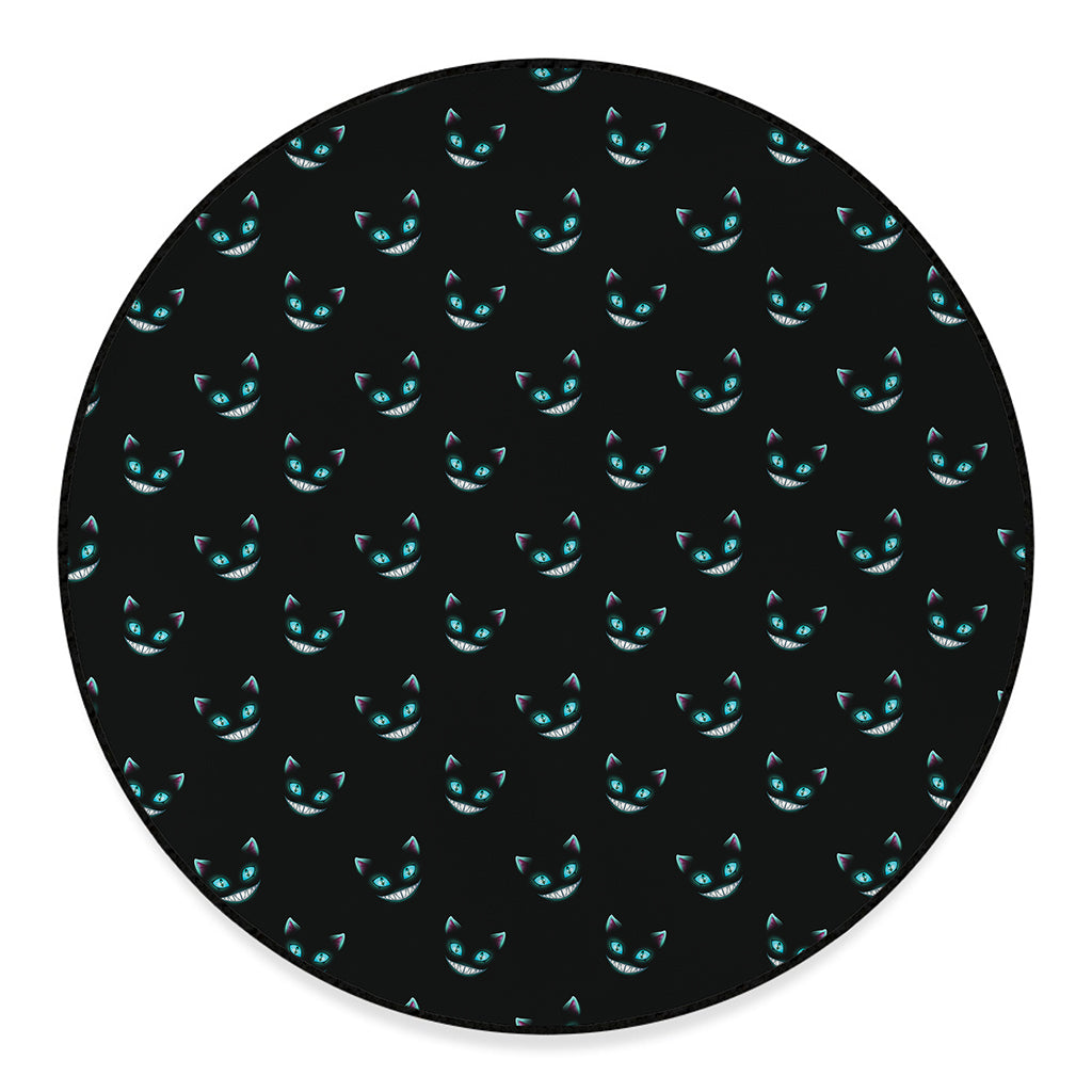 Black Cheshire Cat Pattern Print Round Floor Mat