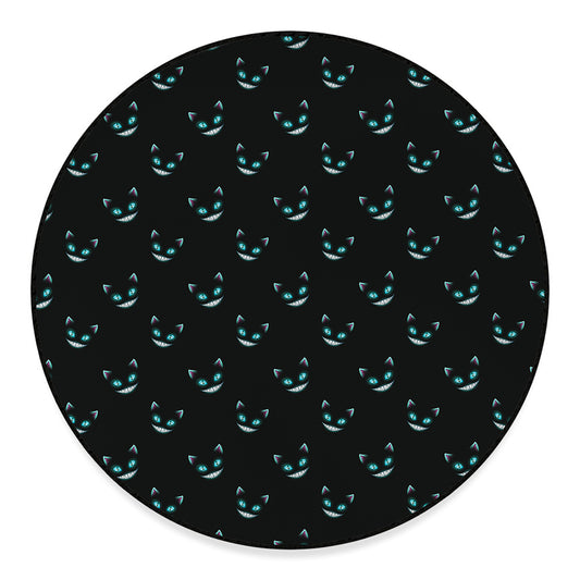 Black Cheshire Cat Pattern Print Round Floor Mat