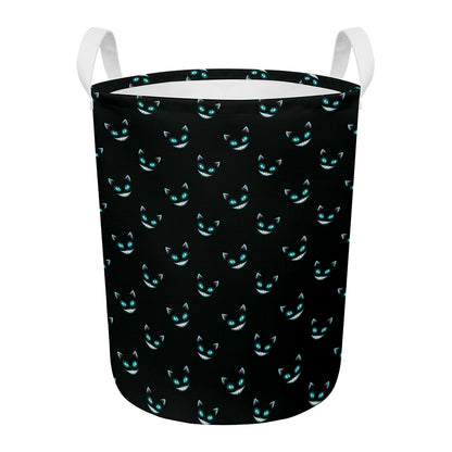 Black Cheshire Cat Pattern Print Round Laundry Basket