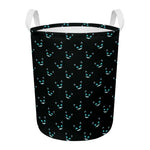 Black Cheshire Cat Pattern Print Round Laundry Basket