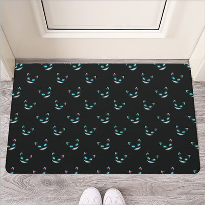 Black Cheshire Cat Pattern Print Rubber Doormat