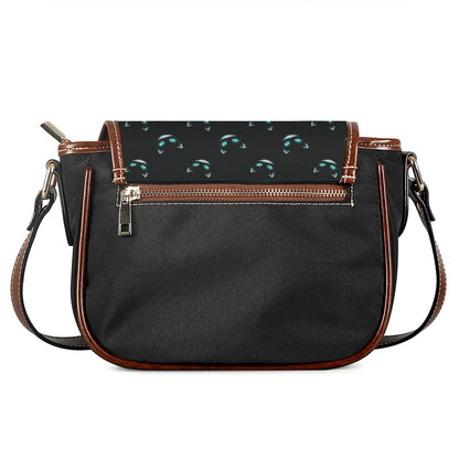 Black Cheshire Cat Pattern Print Saddle Bag
