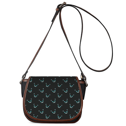 Black Cheshire Cat Pattern Print Saddle Bag