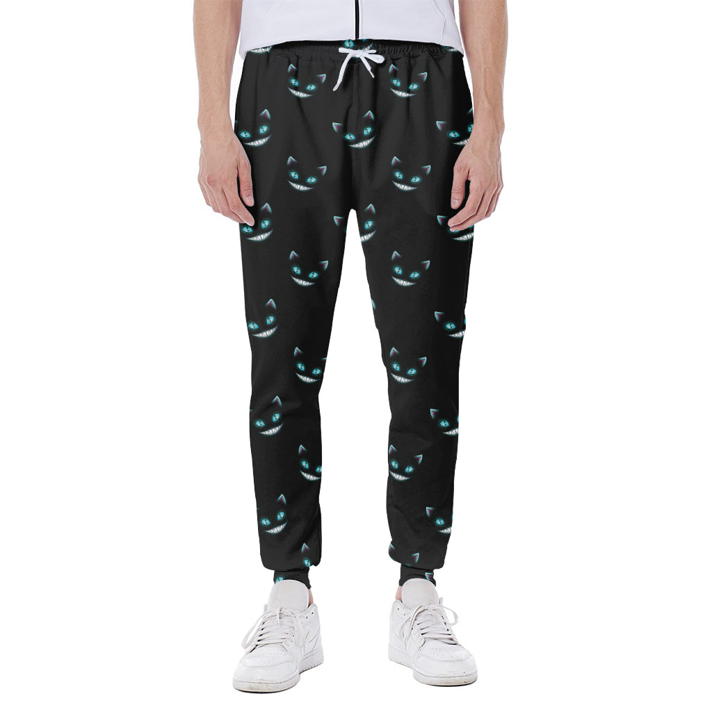Black Cheshire Cat Pattern Print Scuba Joggers