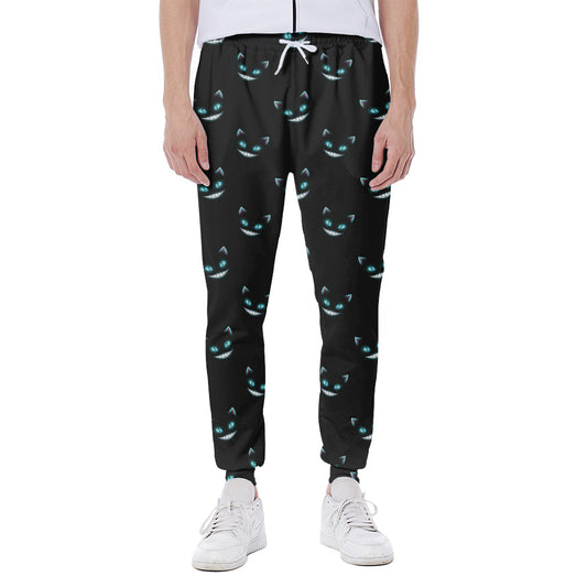 Black Cheshire Cat Pattern Print Scuba Joggers