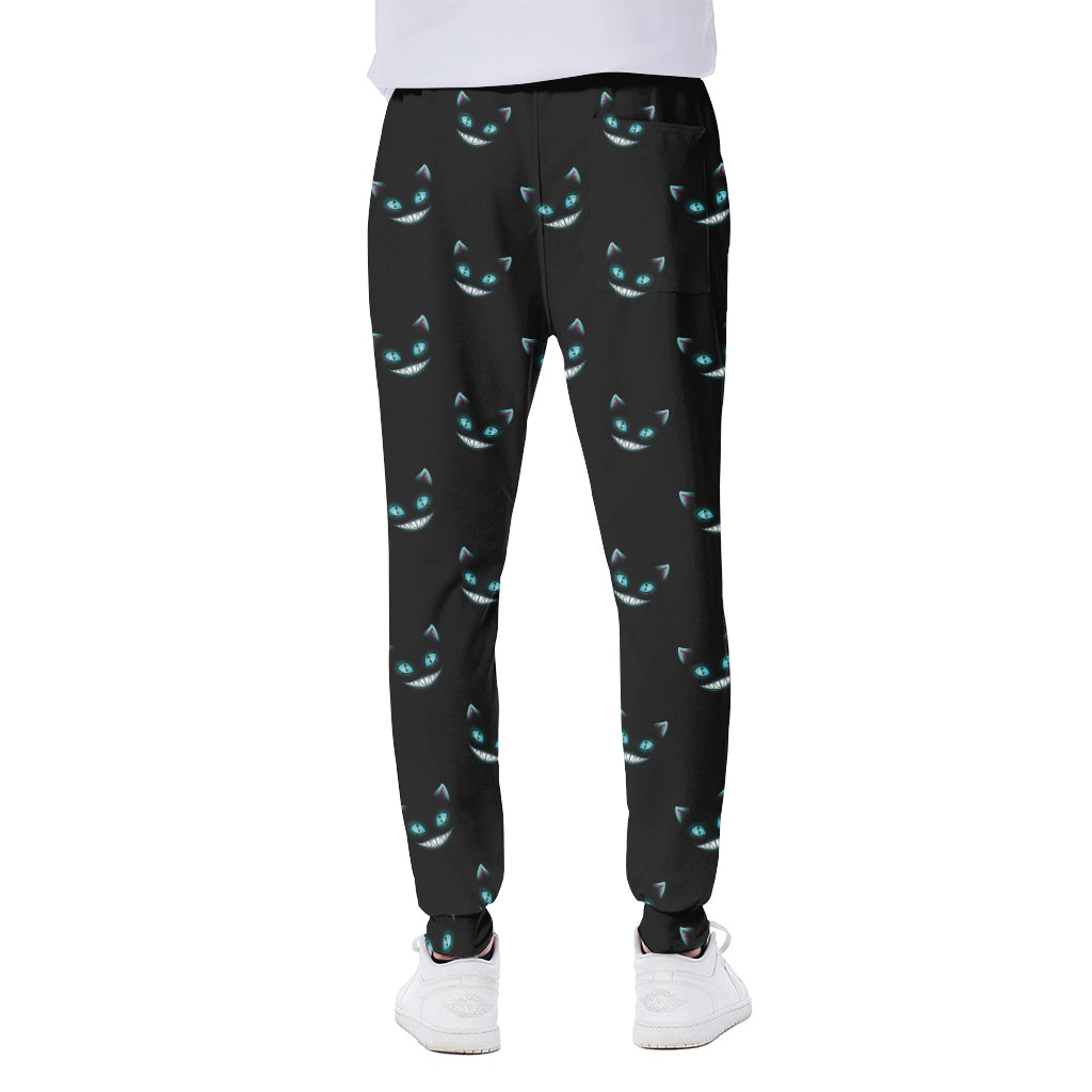 Black Cheshire Cat Pattern Print Scuba Joggers