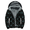 Black Cheshire Cat Pattern Print Sherpa Lined Zip Up Hoodie