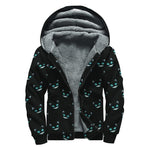 Black Cheshire Cat Pattern Print Sherpa Lined Zip Up Hoodie