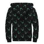 Black Cheshire Cat Pattern Print Sherpa Lined Zip Up Hoodie