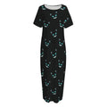 Black Cheshire Cat Pattern Print Short Sleeve Long Nightdress