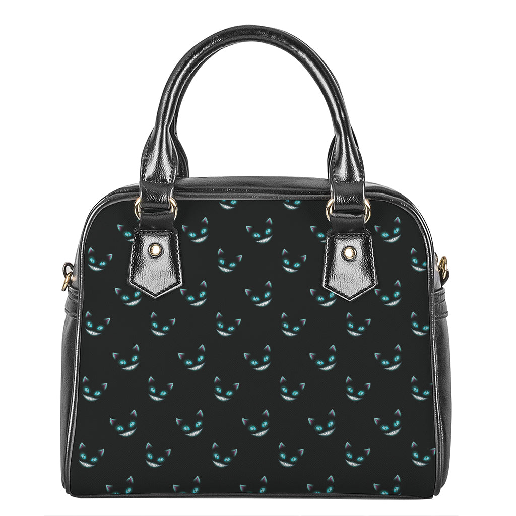 Black Cheshire Cat Pattern Print Shoulder Handbag