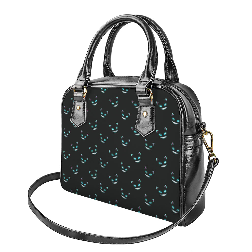 Black Cheshire Cat Pattern Print Shoulder Handbag
