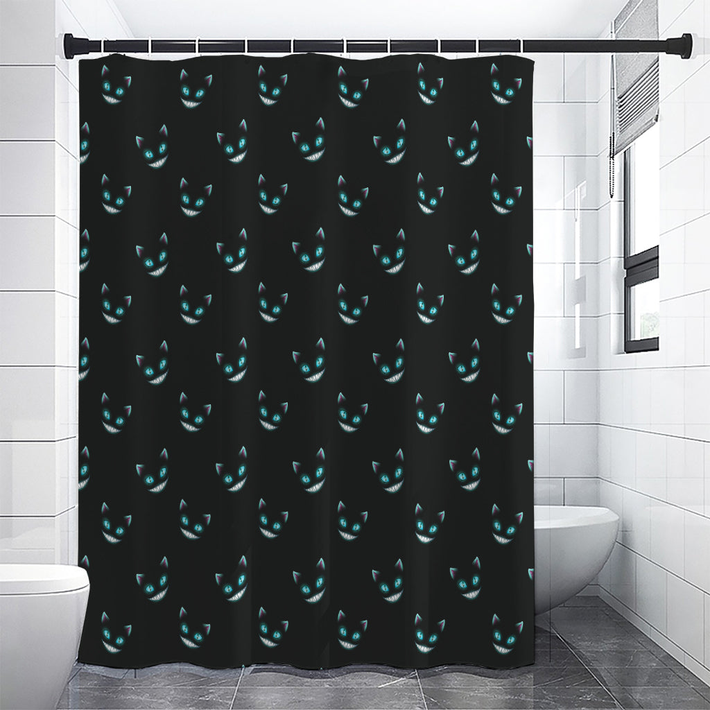 Black Cheshire Cat Pattern Print Shower Curtain