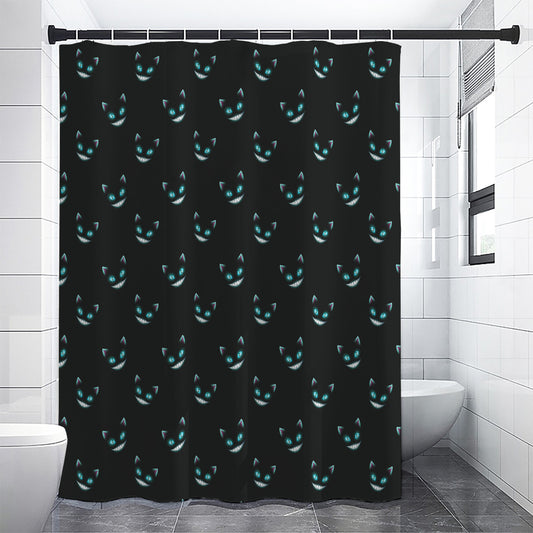 Black Cheshire Cat Pattern Print Shower Curtain