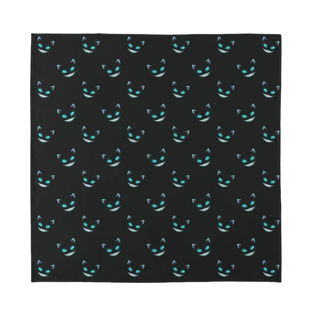 Black Cheshire Cat Pattern Print Silk Bandana