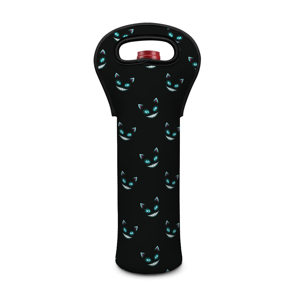 Black Cheshire Cat Pattern Print Single Neoprene Wine Tote