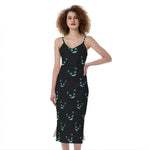 Black Cheshire Cat Pattern Print Slim Fit Midi Cami Dress