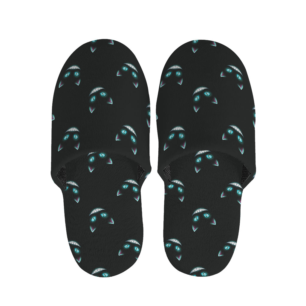 Black Cheshire Cat Pattern Print Slippers