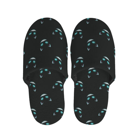 Black Cheshire Cat Pattern Print Slippers