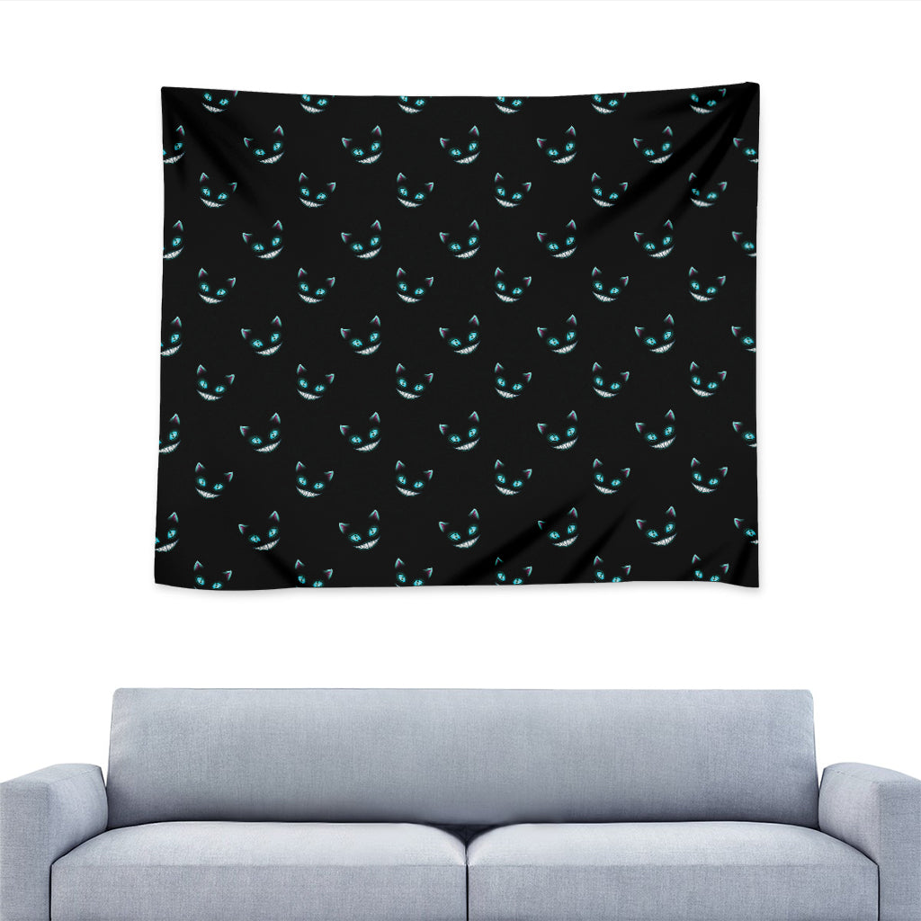 Black Cheshire Cat Pattern Print Tapestry
