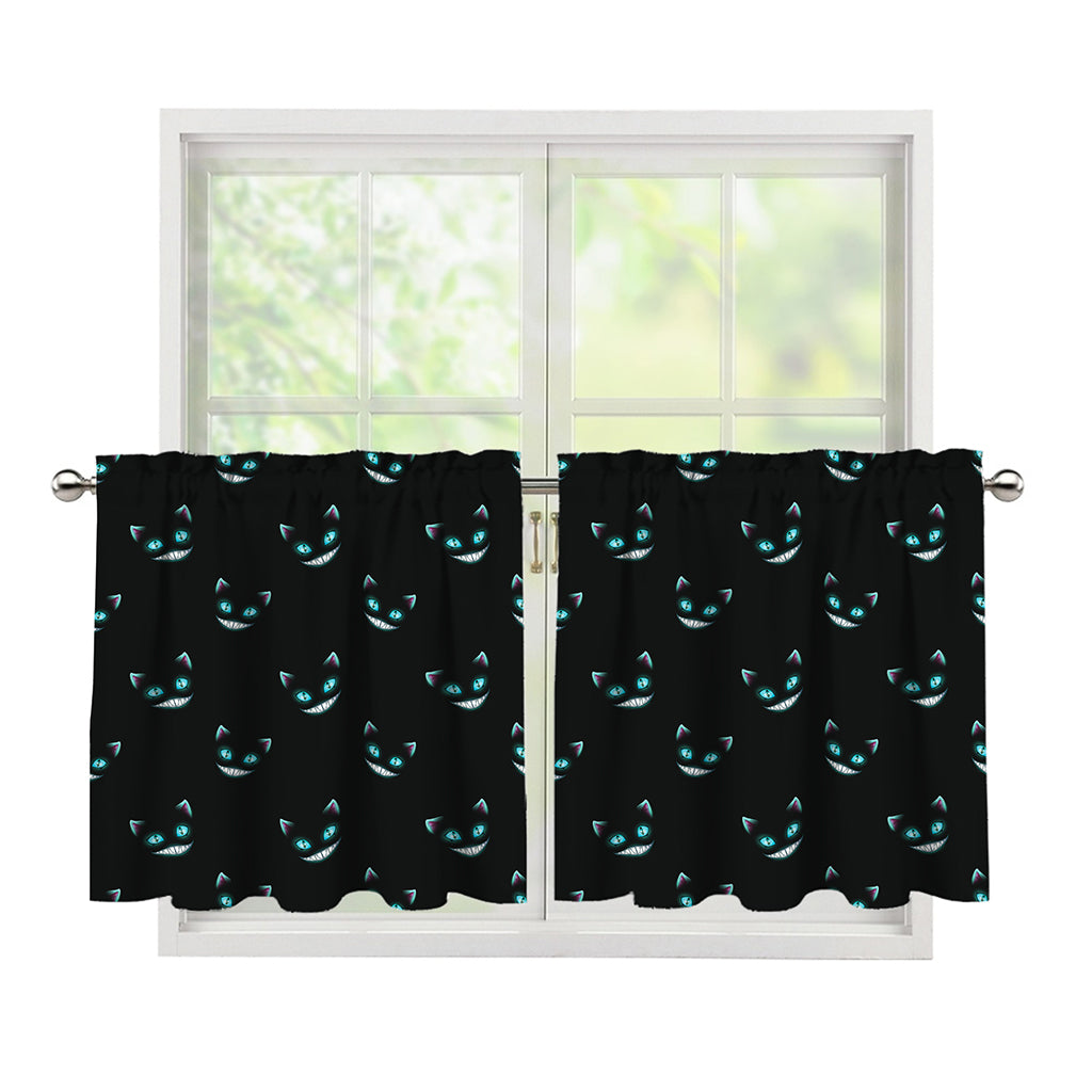 Black Cheshire Cat Pattern Print Tier Curtains