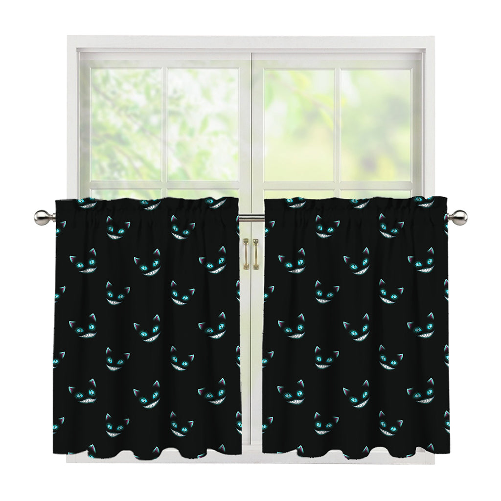 Black Cheshire Cat Pattern Print Tier Curtains