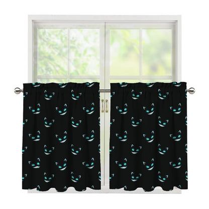 Black Cheshire Cat Pattern Print Tier Curtains
