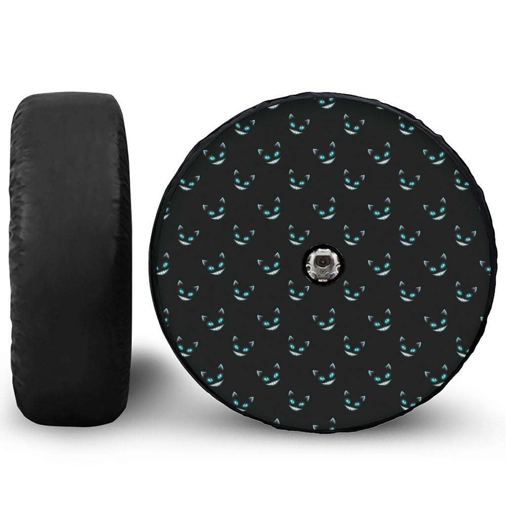 Black Cheshire Cat Pattern Print Tire Cover With Camera Hole