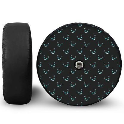 Black Cheshire Cat Pattern Print Tire Cover With Camera Hole