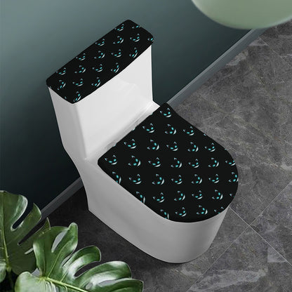 Black Cheshire Cat Pattern Print Toilet Lid And Tank Cover Set